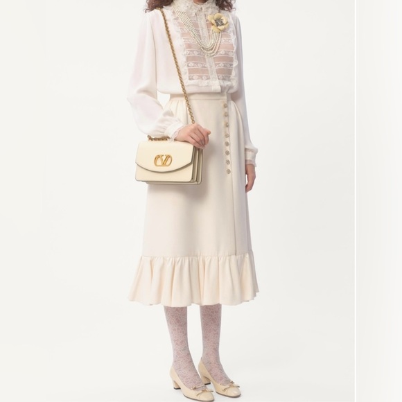 VALENTINO CREPE COUTURE RUFFLED HEM MIDI SKIRT - Picture 1 of 9